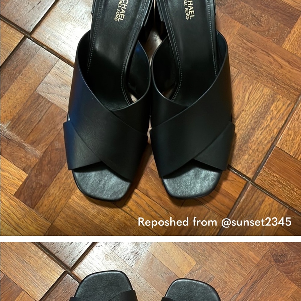 Michael Kors Black Crisscross Mules with Block Heel